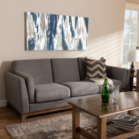 Baxton Studio BBT8037-Grey-SF Sava Mid-Century Modern Grey Fabric Upholstered Walnut Wood 3-Seater Sofa